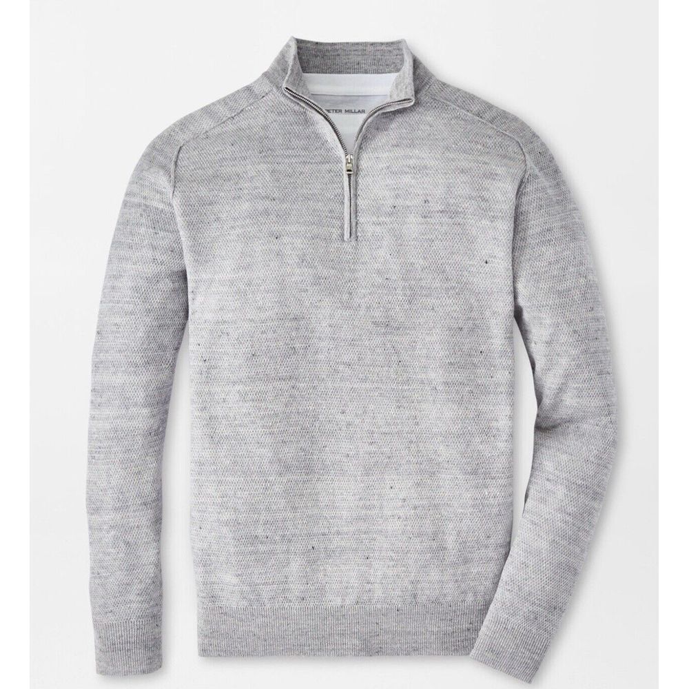 NWT Peter Millar Rockport Quarter Zip Linen Merino Wool Sweater Gray XXL $395